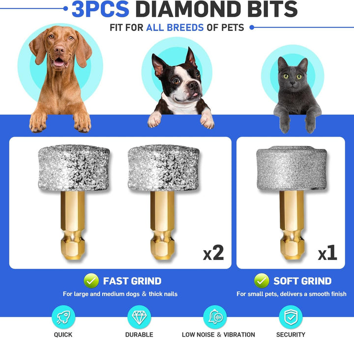 Dog Nail Grinder & Clipper 2-In-1 Set - 25Db Ultra Quiet with 3 Grinding Wheels & 2 LED Lights, Rechargeable for Large/Puppy Dogs & Cats, 3-Speed Adjustable for Anxious Pets