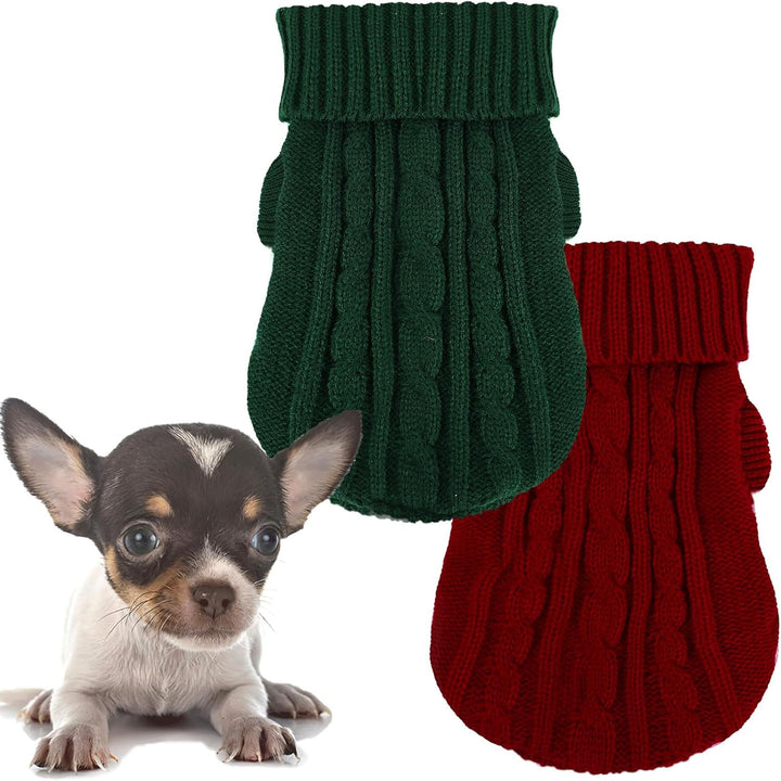XXS Dog Sweater, 2 Pieces Turtleneck Knitted Chihuahua Sweater Yorkie Teacup Dog Clothes Small Dogs Girl Winter Warm Sweaters Pet Cat Sweater Cold Weather Puppy Clothes Xx-Small