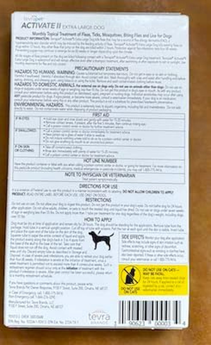 Activate II Flea and Tick Prevention for Dogs | 4 Count | Extra Large Dogs 55+ Lbs | Topical Drops | 4 Months Flea Treatment