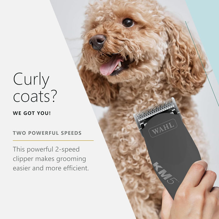 Pro Animal Curly Coat - KM 2-Speed Pro Clipper - Cat & Dog Grooming Clipper for Pet Care - Great for Poodles & Golden Doodles - Includes 2 Stainless Steel Guide Combs - Gunmetal