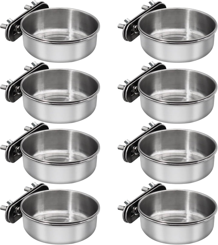 2 Pcs Small Bird Feeding Dish Cups,Parrot Food Bowl Cage with Clamp Holder Stainless Steel,Birdcage Coop Water Feeder for Cockatiel Parakeet Macaw Finches Lovebirds Small Animals (2 Pack, Small)