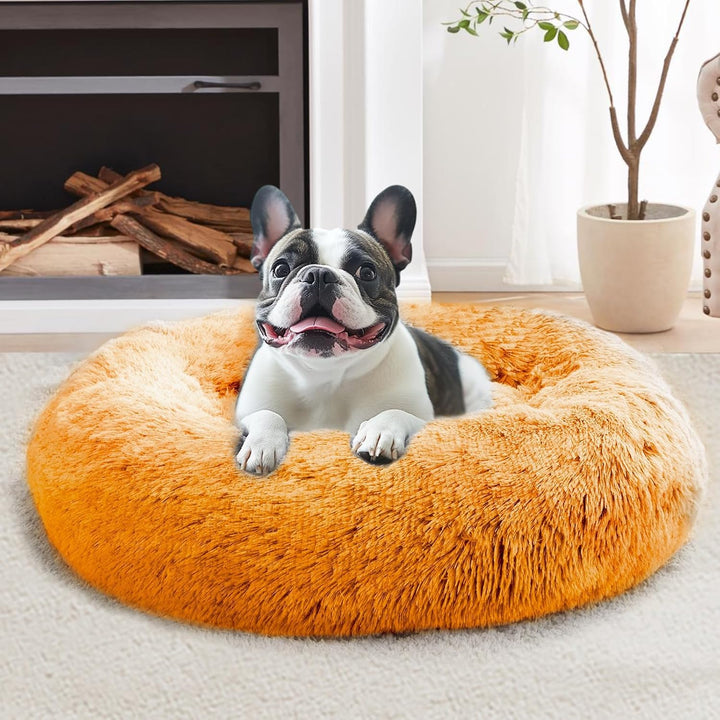 Small Dog & Cat Beds for Indoor Cats, Donut Cuddler Warming Soft Dog Beds with Anti-Slip Bottom, round Calming Fluffy Plush Faux Fur Cushion Bed for Small Medium Dogs (20", Smoke Grey)