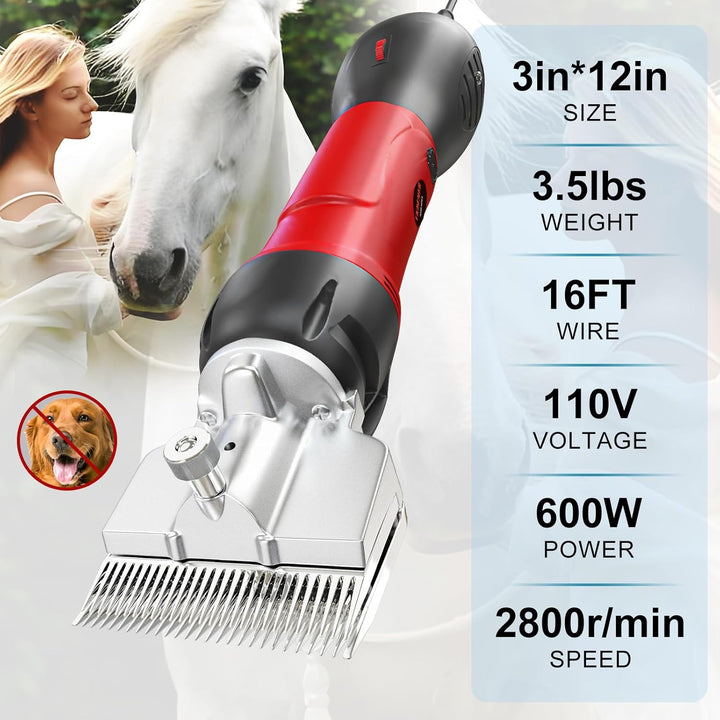 Horse Clippers,600W Professional Electric Horse Grooming Kit, Shaving Equine Clippers for Horses Goat Cattle Large Thick Coat Animals,6 Speeds Heavy Duty Farm Livestock Haircut Trimmer