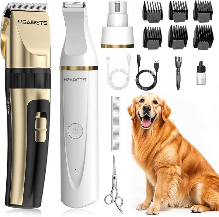 Dog Hair Clippers for Grooming Kit and Dog Paw Trimmer Nail Grinder for Grooming, Low Noise Rechargeable Cordless, Shaver Grooming Supplies for Pet Cats Dogs (Black, White)