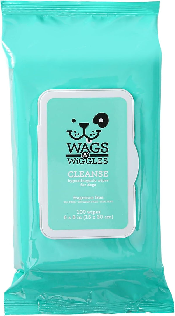 Cleanse Hypoallergenic Wipes 100Ct | Hypoallergenic Dog Wips 100 Count Package, Fragrance Free | Waterless Bathing to Keep Pets with Sensitive Skin Clean (FF22031)