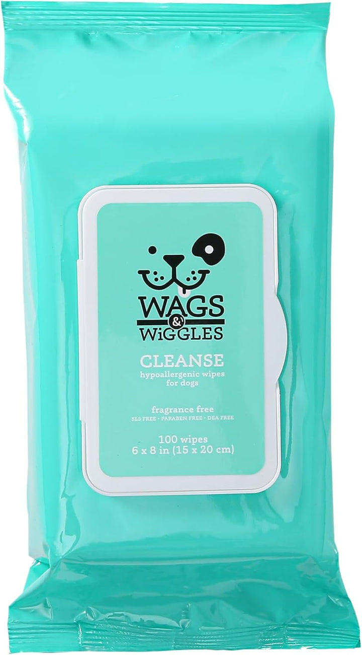 Cleanse Hypoallergenic Wipes 100Ct | Hypoallergenic Dog Wips 100 Count Package, Fragrance Free | Waterless Bathing to Keep Pets with Sensitive Skin Clean (FF22031)