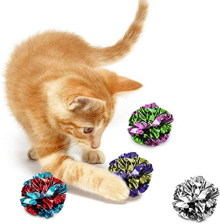 Cat Crinkle Balls, Shiny, Mylar Crinkler, Stress-Relief Toy for Kittens, Interactive & Engaging, Keeps Grown-Up Cats Active, Encourages Multi-Cat Play, Provides Endless Entertainment, 6 Pcs