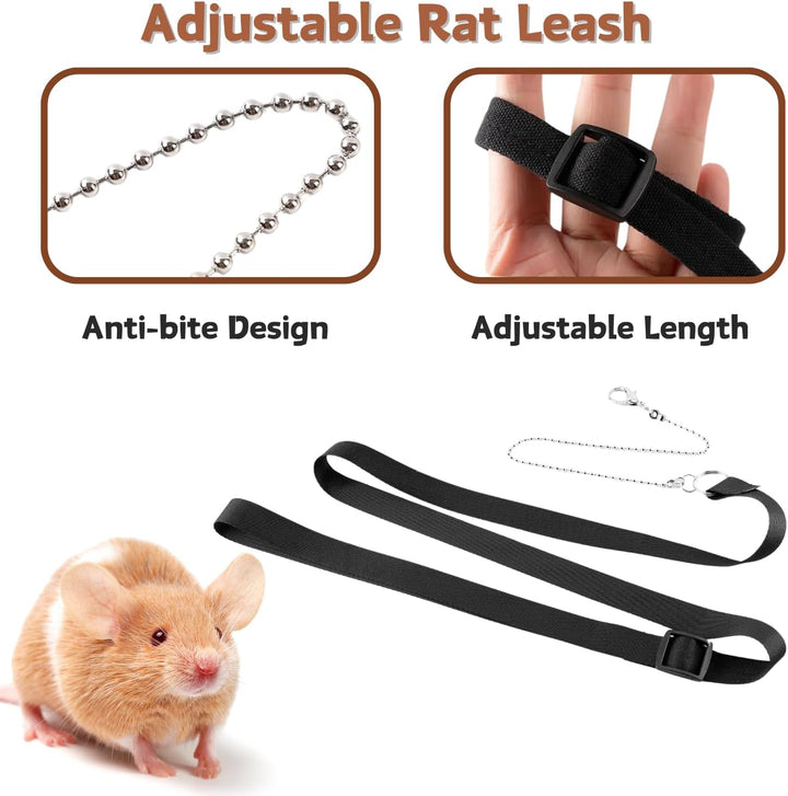 3 Pack Rat Harness and Leash - Adjustable Soft Leather Small Animal Harness Leash Traction Rope Anti-Bite Chain Training Walking Vest Accessories for Squirrel Reptile (Brown)