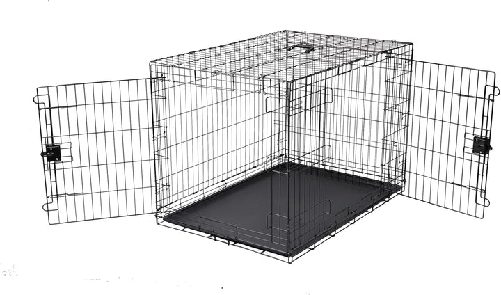 Durable, Foldable Metal Wire Dog Crate with Tray, Double Door, 36 X 23 X 25 In, Black