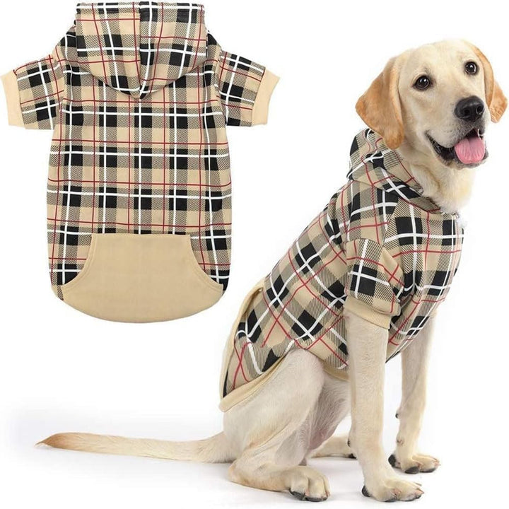 Plaid Dog Hoodie - British Style Warm Dog Sweater Shirt with Leash Hole,Pitbull Clothes Outfits,Winter Coat Apparel for All Breeds Puppy Girl Boy-Cat Apparel