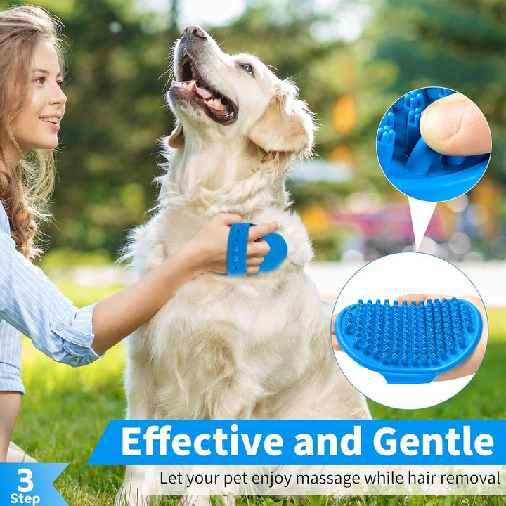 6PCS Dog Bath Brush & Dog Toothbrush | Adjustable Handle Shampoo Brush & Scrubber for Short & Long Haired Dogs & Cats | Effectively Solve Odor & Stain Removal Problems | Pet Supplies (Blue)
