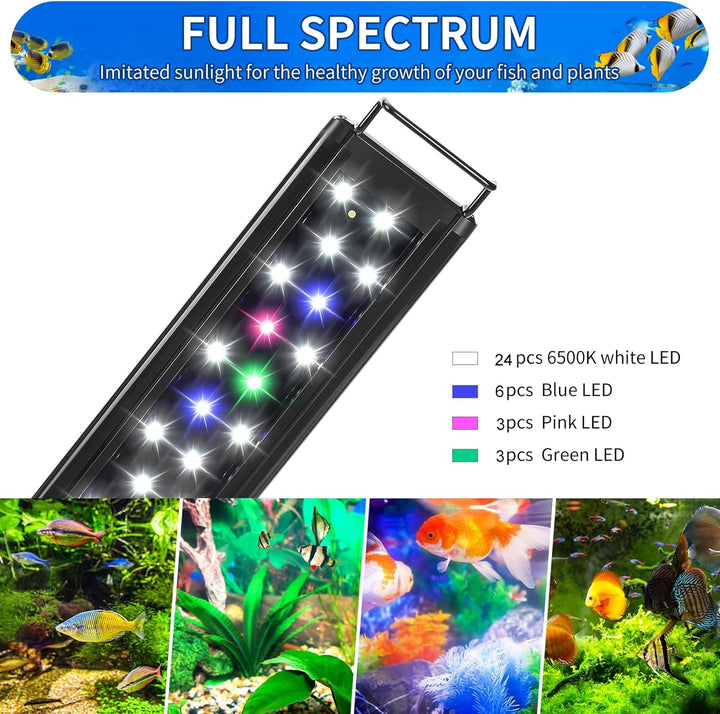 LED Aquarium Light for 18 to 24 Inch Fish Tank, Auto on off with Timer, Full Spectrum, Adjustable Brightness, Daylight Moonlight Mode, for Fresh Water Low-To-Mid Light Plants