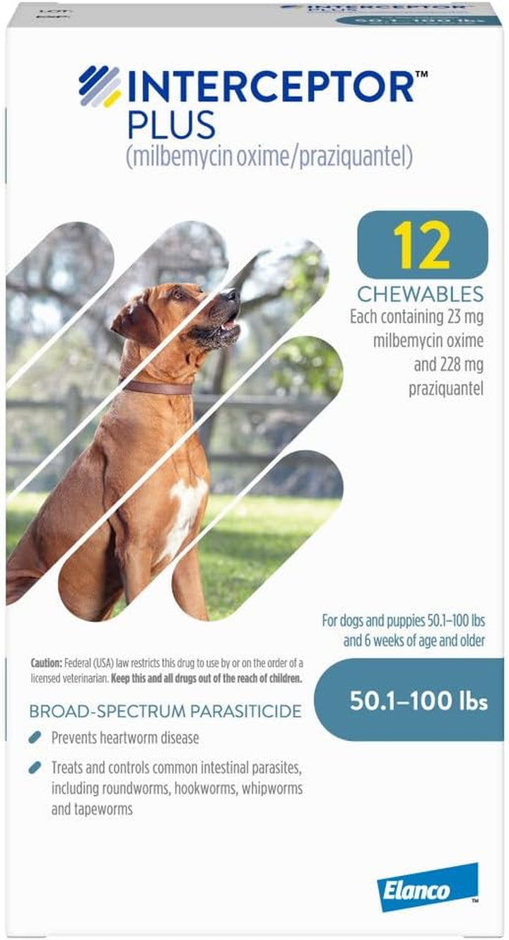 plus Prevention for Heartworm + 4 Other Worms for Dogs 50.1-100 Lbs. | 6 Chews, 6-Month Supply