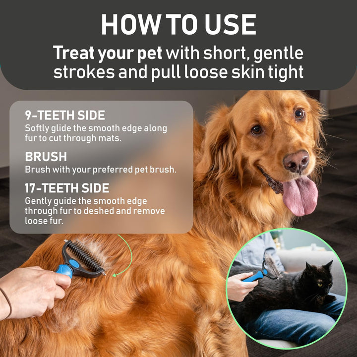 Original Pet Grooming Rake - Double-Sided Deshedding Dematting Tool, Undercoat Rake for Dogs & Cats, Extra-Wide Dog Grooming Brush & Deshedder Comb for Long Hair, Reduces Shedding 95%