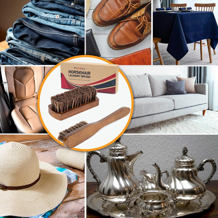 Horsehair Laundry Stain Brushes Set 2Pcs by , Natural Soft Bristle for Scrubbing Out Tough Stains on Delicate Fabrics Knits Cotton Leather Washable Fabrics