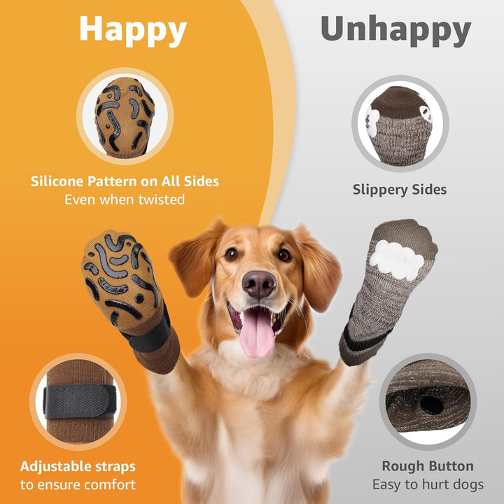 Double Sides Non-Slip Dog Socks to Prevent Licking Paws - Strong Traction for Paw Protector, Senior Dogs, Hardwood Floors, Dog Booties with Grippers - Size Large