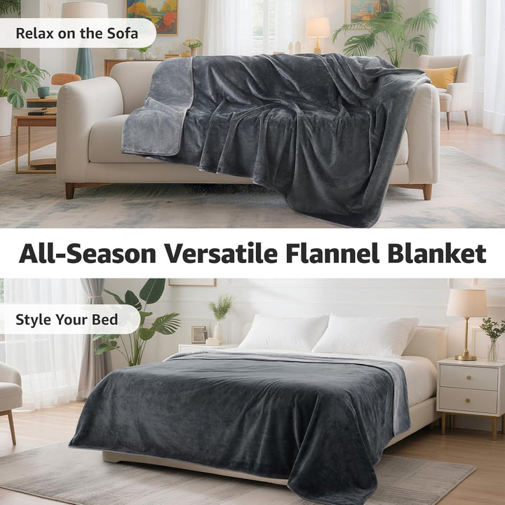 Waterproof Blanket for Bed: Reversible Soft Flannel Love Blanket 60" X 80", Bed Blanket for Couples Washable, Spill-Proof Dog Throw Blanket for Couch, Sofa Protect, Camping, Travel, Grey