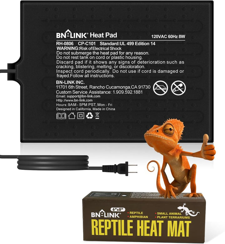 Reptile Heat Pad 6"X8" 8W for 10-20Gal under Tank Terrarium Heating Mat Waterproof for Turtle, Lizard, Frogs, Snake, Hermit Crab