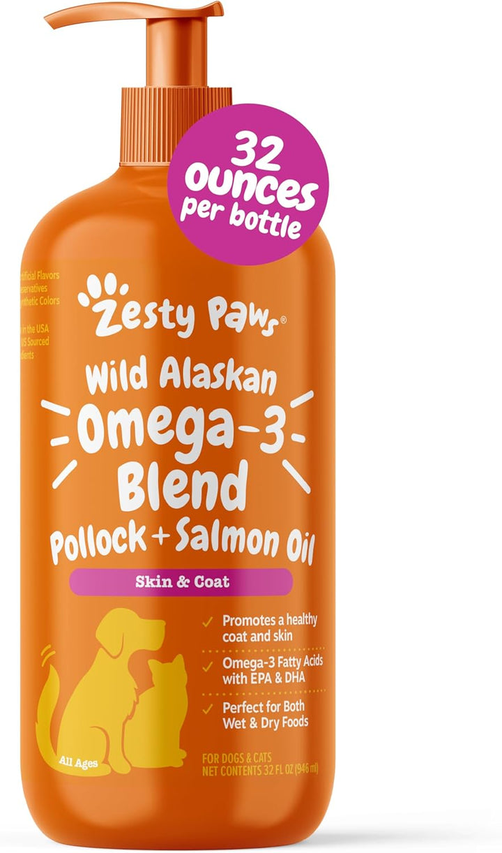 Wild Alaskan Omega-3 Blend Pollock + Salmon Oil for Dogs and Cats- Skin and Coat Support, Omega 3 Supplement for Pets, 8.5Oz