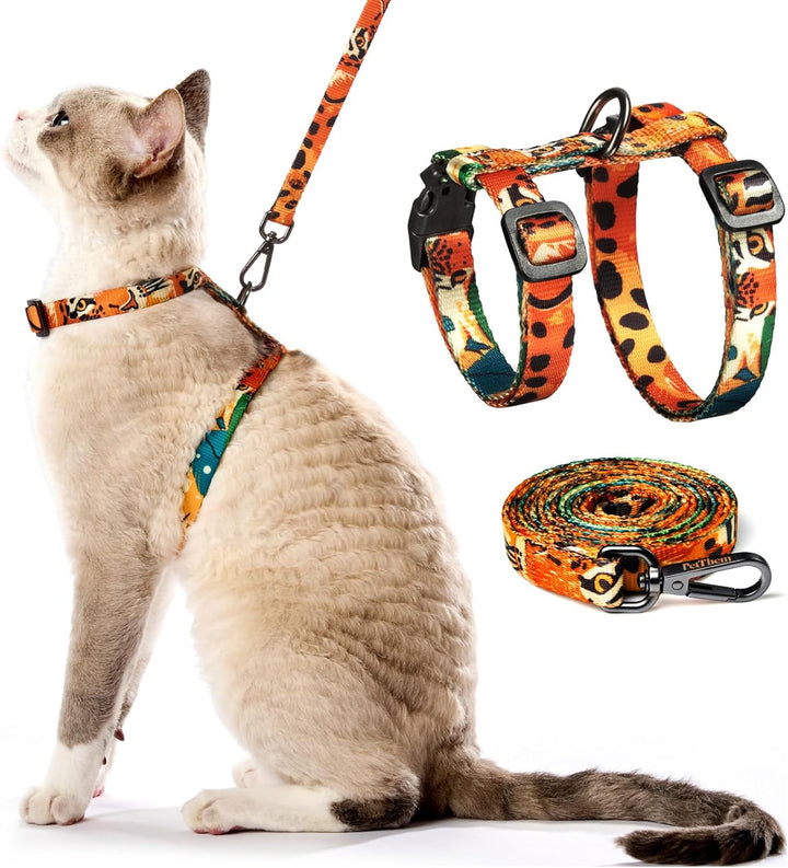 Cat Harness and Leash Set - Escape Proof Adjustable Cat Harness, Comfortable Soft Lightweight, Use Safe & Easy, Walking Travel Kitten Harness for Small Medium Large Cats (Hawaii Green)