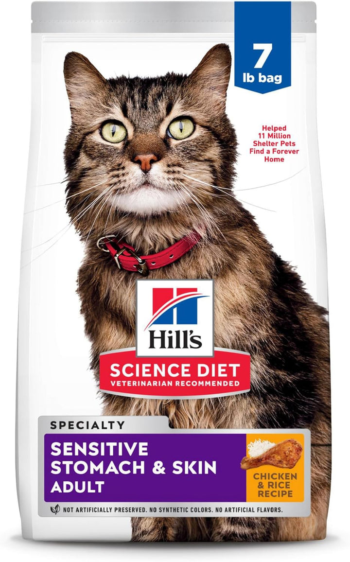 Sensitive Stomach & Skin, Adult 1-6, Stomach & Skin Sensitivity Support, Dry Cat Food, Chicken & Rice, 7 Lb Bag
