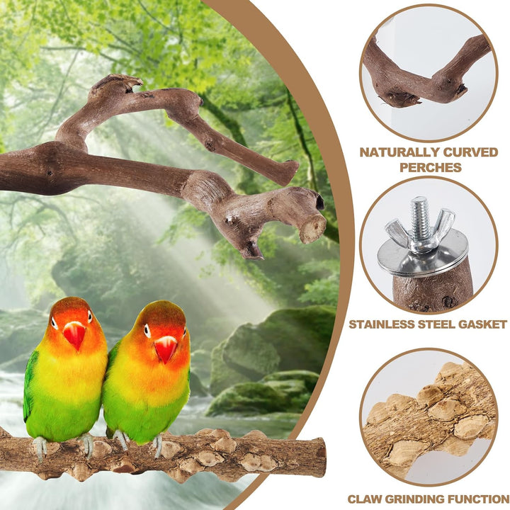 6-Piece Bird Perch Set - Natural Wood Grape Sticks, Paw Grinding Forks, Bird Stand & Toys for Parakeets, Cockatiels, Conure, Budgies