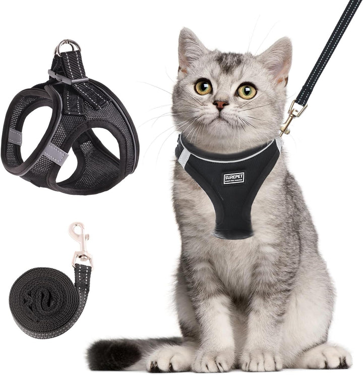 Cat Harness and Leash Set, Soft and Breathable Vest with Reflective Strip, Escape Proof Kitten Harness, Easy to Wear for Cats Walking and Traveling (Purple, M)