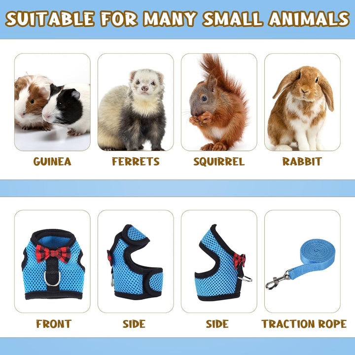 Guinea Pig Harness and Leash, Guinea Pigs Harness, Guinea Pig Leash, Hamster Harness Can Be Adjusted to Any Size Soft Mesh Harness Leash with Bow for Decoration (2Packs)