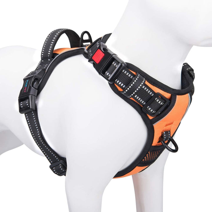 No Pull Dog Harness Medium Reflective Front Clip Vest with Handle,Adjustable 2 Metal Rings 3 Buckles,[Easy to Put on & Take Off](M, Orange)