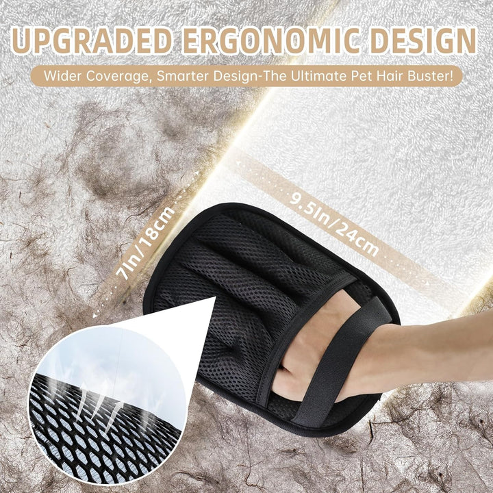 2 PCS Pet Hair Removal Glove for Cats & Dogs, Newly Pro Five-Finger Electrostatic Pet Hair Remover Gloves, Magic Brush Pet Hair Removal Tool (Black, L)