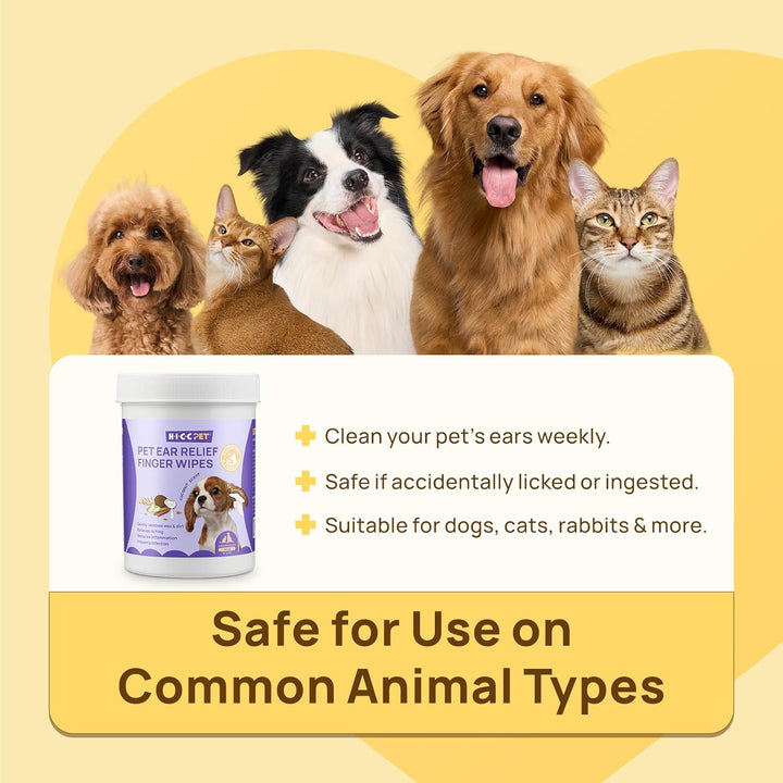 Dog Ear Finger Wipes, Ear Cleaner Wipes for Dogs & Cats, Dog Ear Infection Treatment to Relief Itching & Inflammation, Remove Wax, Dirt & Stop Smelly, Non-Irritating, 50Ct(Coconut Scent)