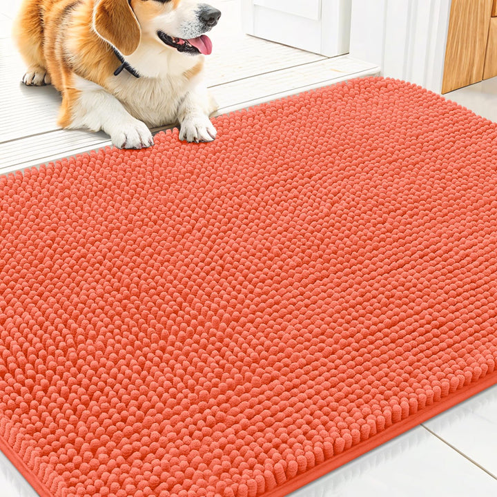 Dog Door Mat for Muddy Paws 30X20, Absorbs Moisture and Dirt Doormat, Non-Slip Washable Quick Dry Chenille Front Door Mat Indoor Entrance, Entryway Carpet for inside Floor, Grey