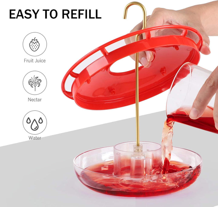 Hummingbird Feeder for Outdoors, 2 Pack, Leak-Proof, Easy to Clean and Refill, Saucer Humming Bird Feeder Plastic, Including Hanging Hook, with 5 Feeding Ports (16 Ounce/Pack)