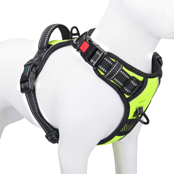 No Pull Dog Harness Medium Reflective Front Clip Vest with Handle,Adjustable 2 Metal Rings 3 Buckles,[Easy to Put on & Take Off](M, Orange)