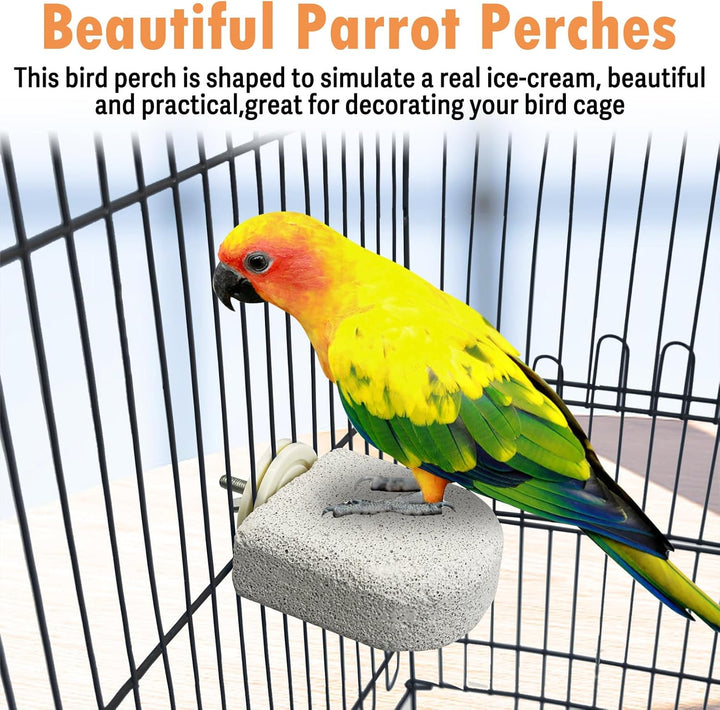 4 PCS Bird Perch Stands Parrot Calcium Perch Beak Grinding Stone Foot Claws Trimmer Parakeet Platform Parrot Chewing Toys for Small Medium Cockatiel Conure Lovebird Finch