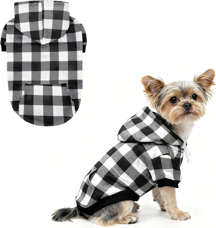 Plaid Dog Hoodie Pet Clothes Sweater with Hat and Pocket for Small Medium Large Size Dogs, Soft Winter Warm Dog Cold Weather Coat, Fleece Fall Dog Hooded Sweatshirt for Puppy Cats, Red XL