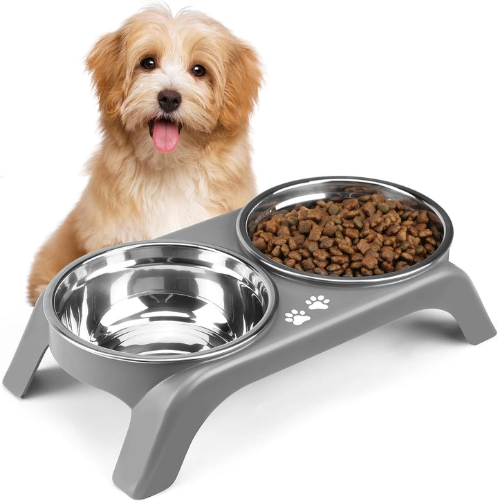 Elevated Dog Bowls, 4 Height Adjustable Raised Bowl Stand with 2 Thick 50Oz Stainless Steel Food Bowls Non-Slip Feeder Adjusts to 3.7'', 9.2'', 10.75'', 12.36'' Black, (DB-W01)