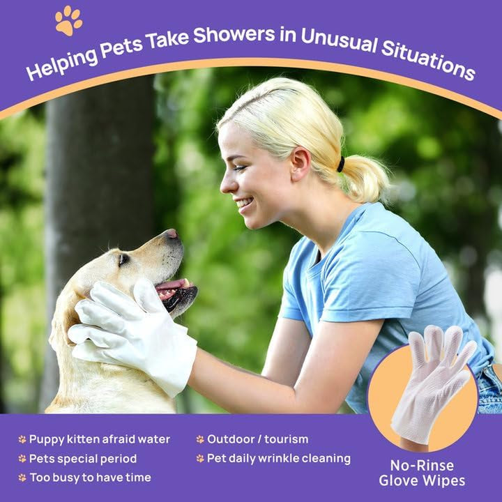 Cleaning Deodorizing Glove Wipes for Dogs & Cats, Vet Recommended Hypoallergenic Pet Cleaning and Hydrating Glove Wipes, Nourish Fur Coconut Oil Pet Bathing Wipes for Horse Coat Care