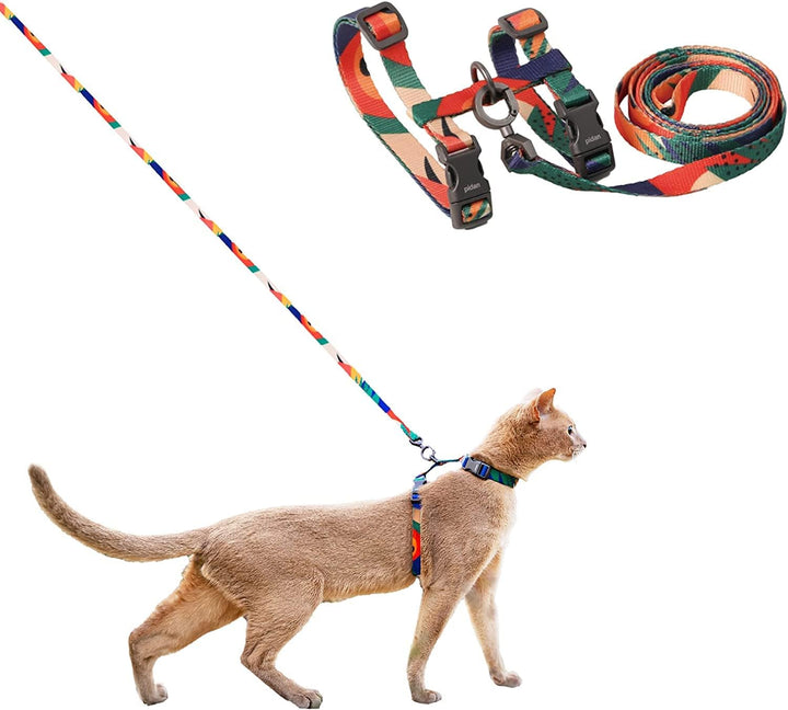 Cat Harness and Leash Set, Cats Escape Proof - Adjustable Kitten Harness for Large Small Cats, Lightweight Soft Walking Travel Petsafe Harness（(Multicolor-M Size）