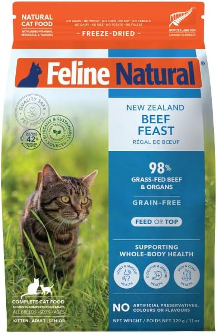 High Protein Dry Cat Food, Freeze-Dried Diet with 98% Meat, Organs & Seafood, No Peas, Grains, or Artificial Additives, Made in New Zealand, Chicken & Lamb, 11Oz