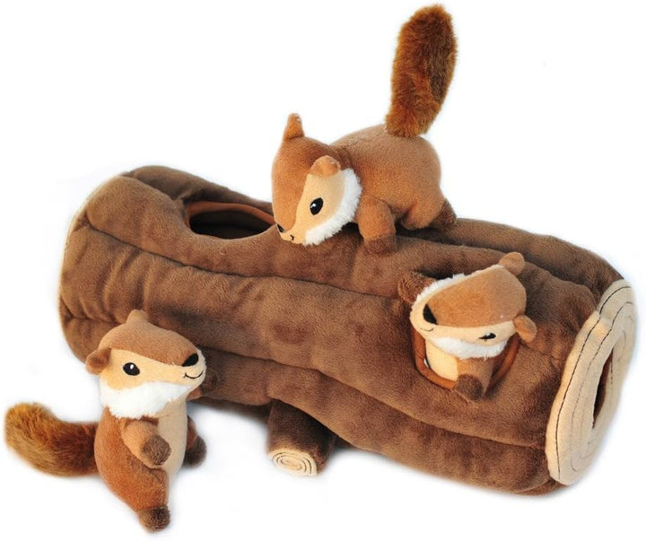 Burrow- Interactive Dog & Puppy Toys for Boredom, Stimulating Pet Products to Keep Them Busy, Hide & Seek Plush Dog Puzzles, Squeaky Toy for Enrichment, for Small & Medium Dogs- Chipmunk Log