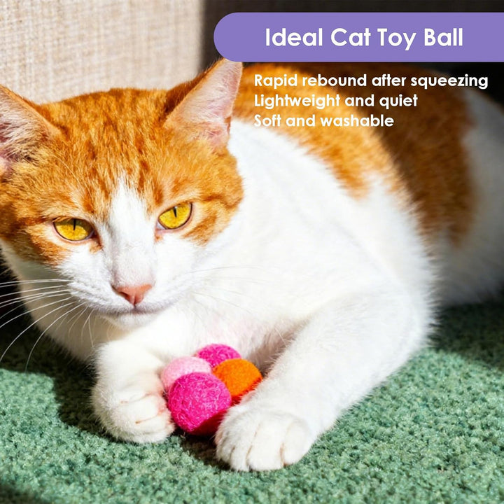 100 Pcs Cat Toy Balls, 1 Inch Soft Pom Pom Ball Plush Interactive Balls for Cat Fuzzy Kitten Interactive Playing Quiet Toy for Cats Pet