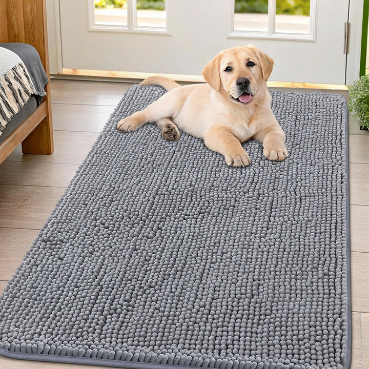 Dog Door Mat for Muddy Paws 30X20, Absorbs Moisture and Dirt Doormat, Non-Slip Washable Quick Dry Chenille Front Door Mat Indoor Entrance, Entryway Carpet for inside Floor, Grey