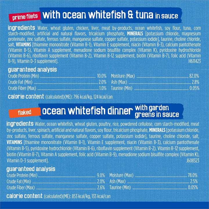 Purina  Wet Cat Food Variety Pack, Oceans of Delight Flaked and Prime Filets - (Pack of 40) 5.5 Oz. Cans