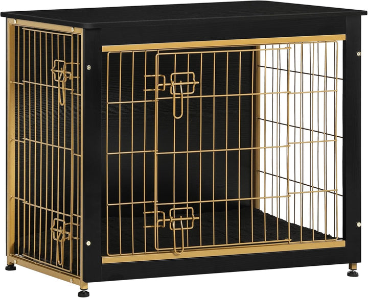 Dog Crate Furniture with Cushion, Wooden Kennel Table with Double Doors, Indoor Dog House, Small/Medium/Large/Extra Large Size, 27.2" L, Rustic Brown