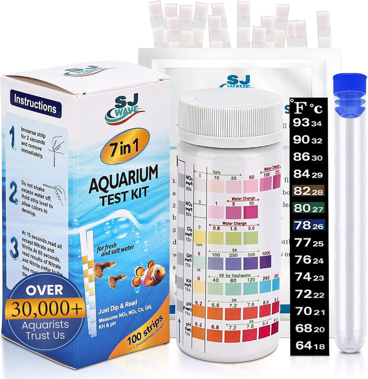 11 in 1 - Aquarium Test Strips | 950 Tests - 150 Strips | Fish Tank Aquariums Water Test Kit & Ebook | Aquarium Thermometer | Fish Tank Water Testing Kit Includes 50 Ammonia Strips | Versatile Usage