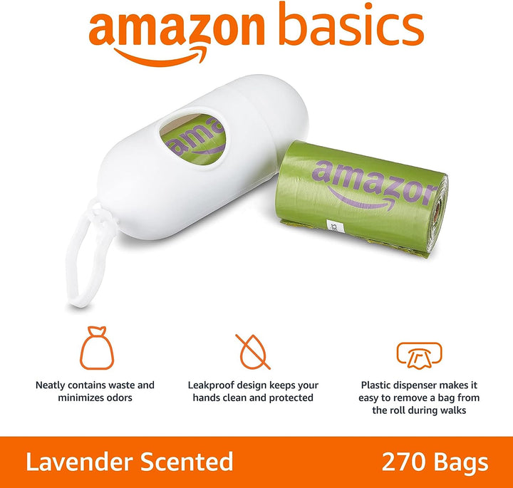 Dog Poop Bags with Dispenser, 270 Count, Enhanced for Guaranteed Leakproof, Lavender Scented, Includes Leash Clip