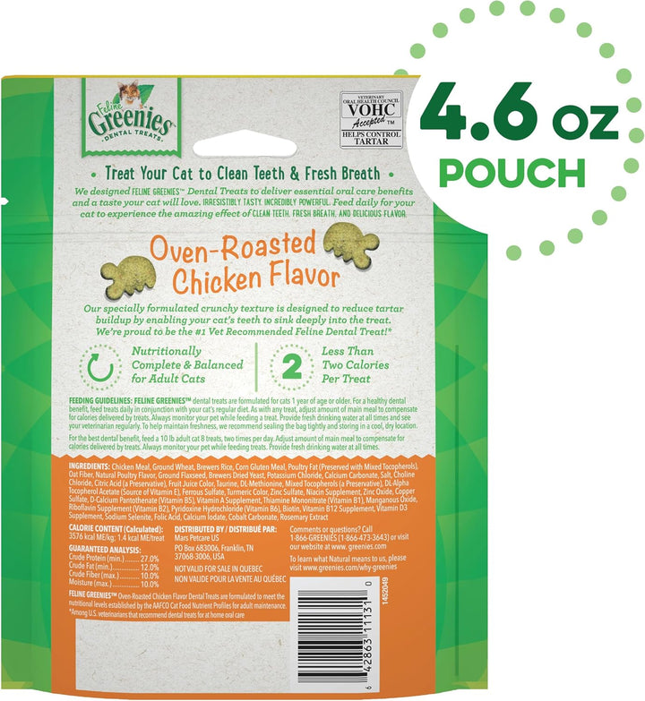 Feline Adult Dental Cat Treats, Oven Roasted Chicken Flavor, 4.6 Oz. Pack
