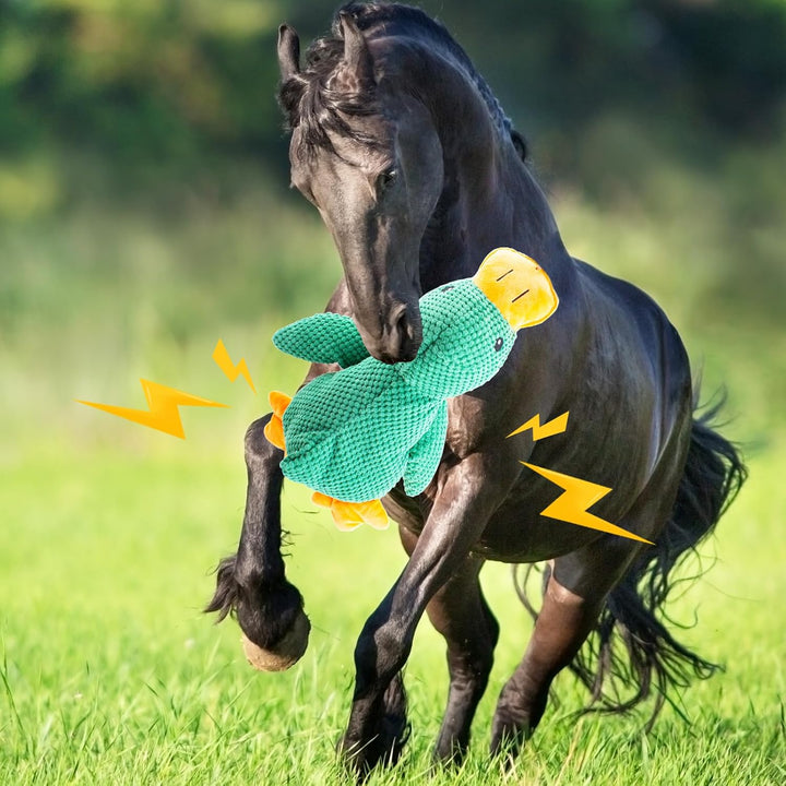 Horse Toys Squeaky Squeeze Plush Duck, Interactive Squeaky Duck Toy for Horses to Play With, Hanging Plush Enrichment Toys for Horses Goat to Prevent Boredom-Green