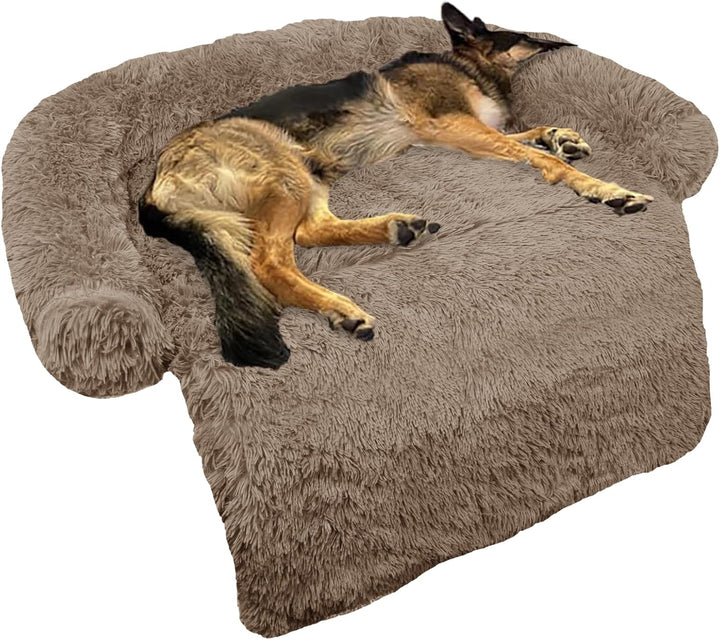 Calming Dog Bed Fluffy Plush Dog Mat for Furniture Protector with Removable Washable Cover for Large Medium Small Dogs and Cats (Large, Light Grey)